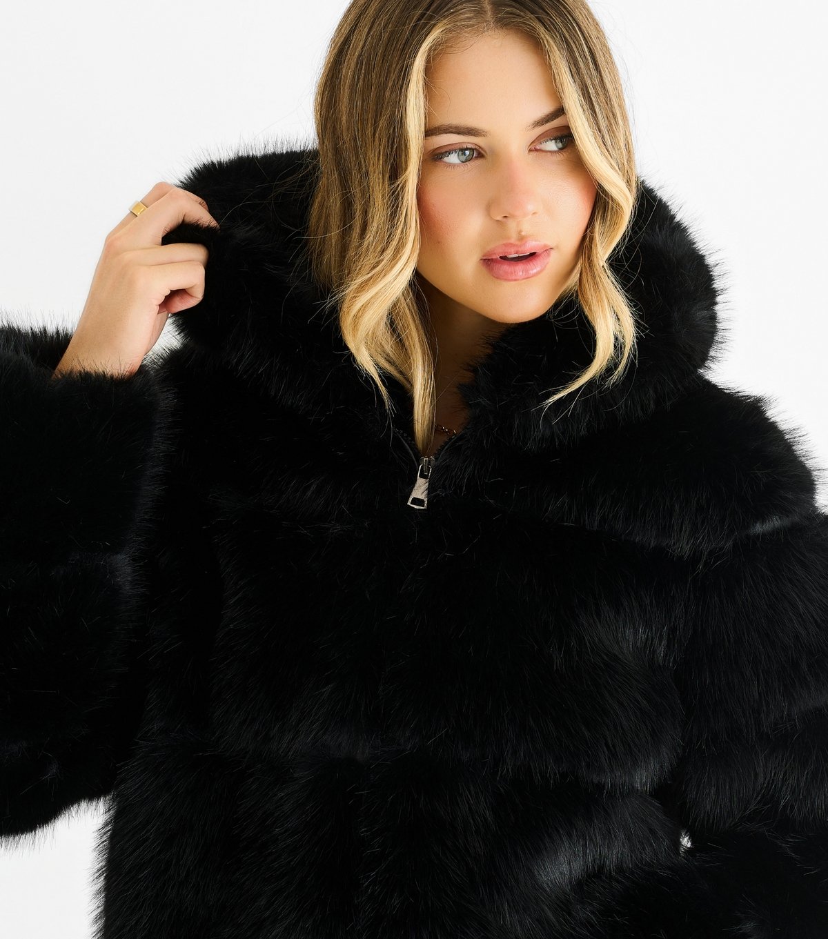 Gini London Women's Black Faux Fur Hooded Jacket Gini London New Look - 2