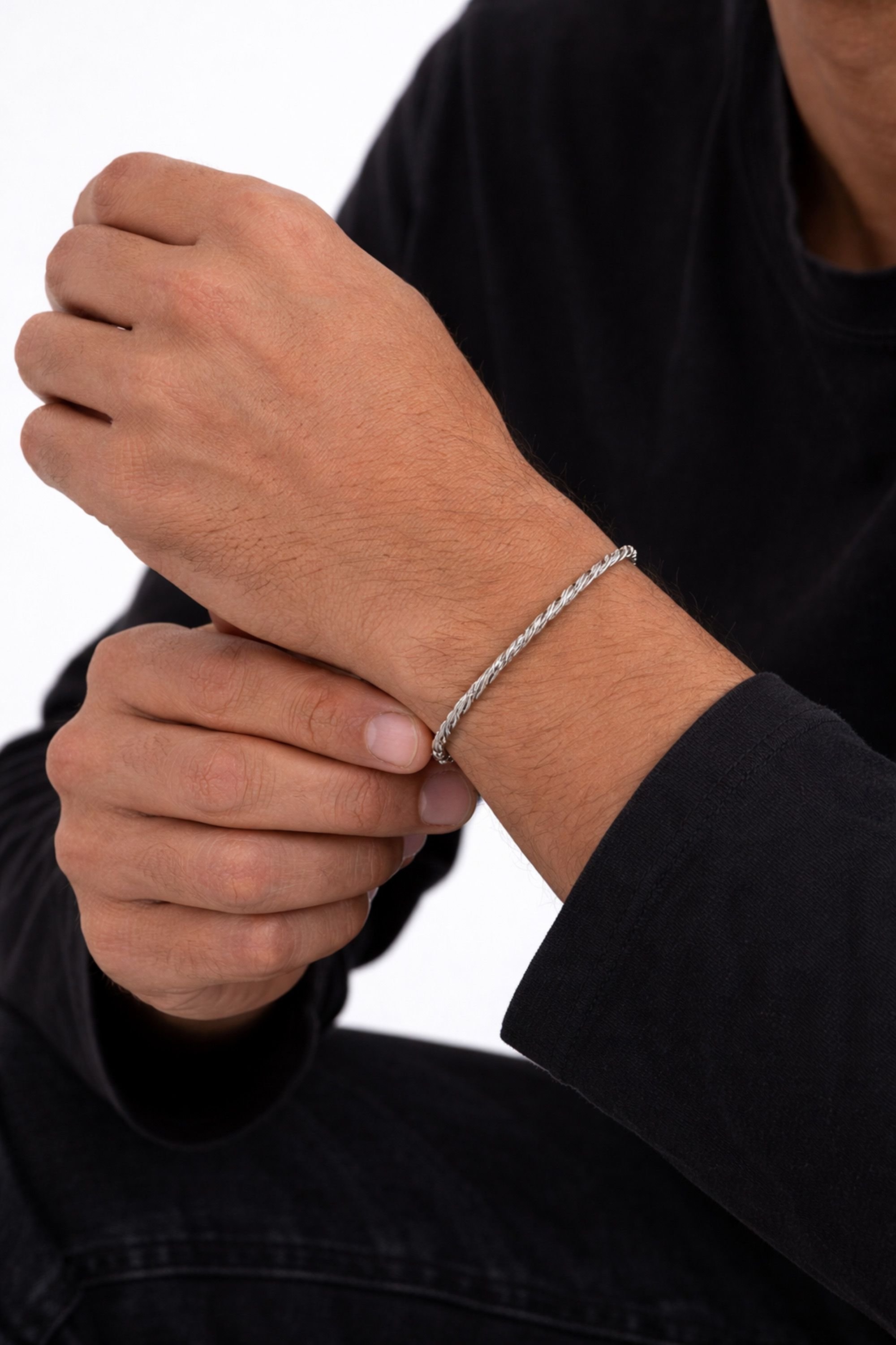 Inicio Inicio Men's Steel Waterproof Twist Rope Bracelet - Gift Pouch in Silver - 2