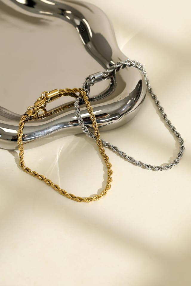 Inicio Inicio Men's Steel Waterproof Twist Rope Bracelet - Gift Pouch in Silver - 3