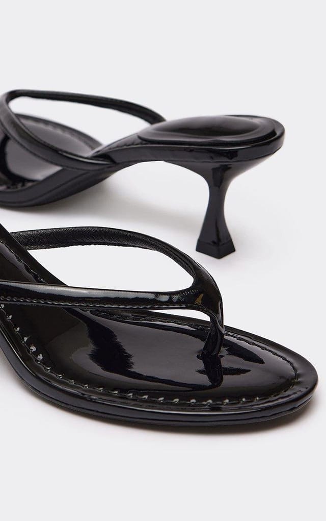 EGO Theo Thong Strap Low Heeled Mule In Black Patent, Women's Size UK 3 - 2