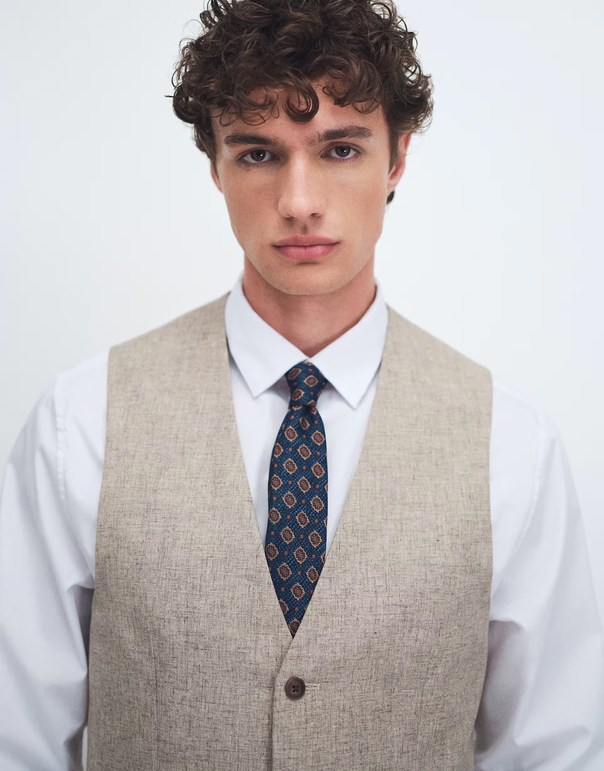 ASOS ASOS DESIGN slim suit waistcoat in stone linen blend