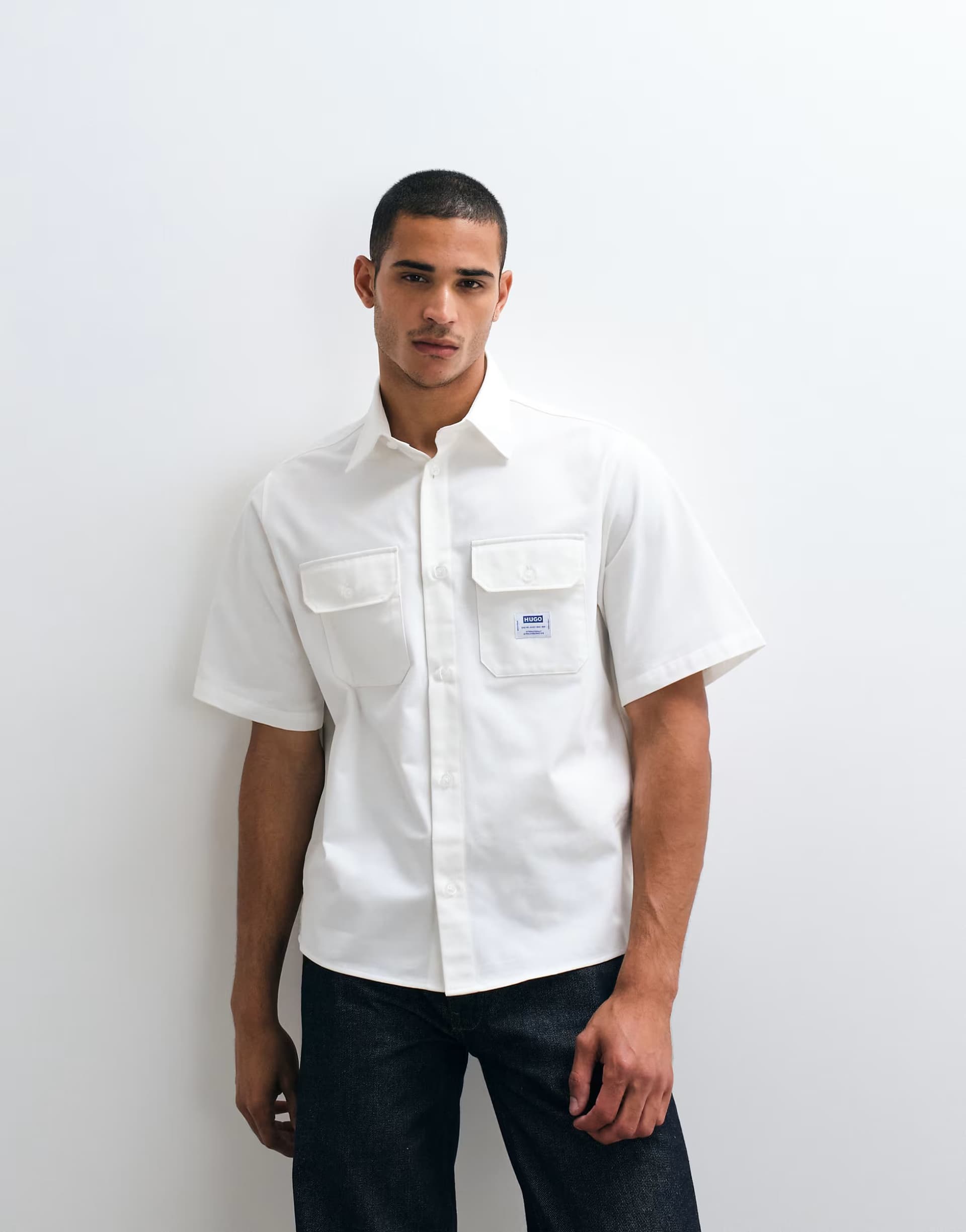 ASOS HUGO Blue Ekyno oversized shirt in white