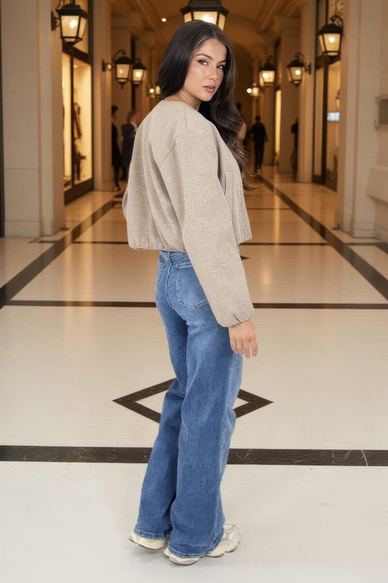 AX Paris AX Paris Women's Mocha Marl Bubble Hem Zip Up Bomber Jacket in Light Brown - 4