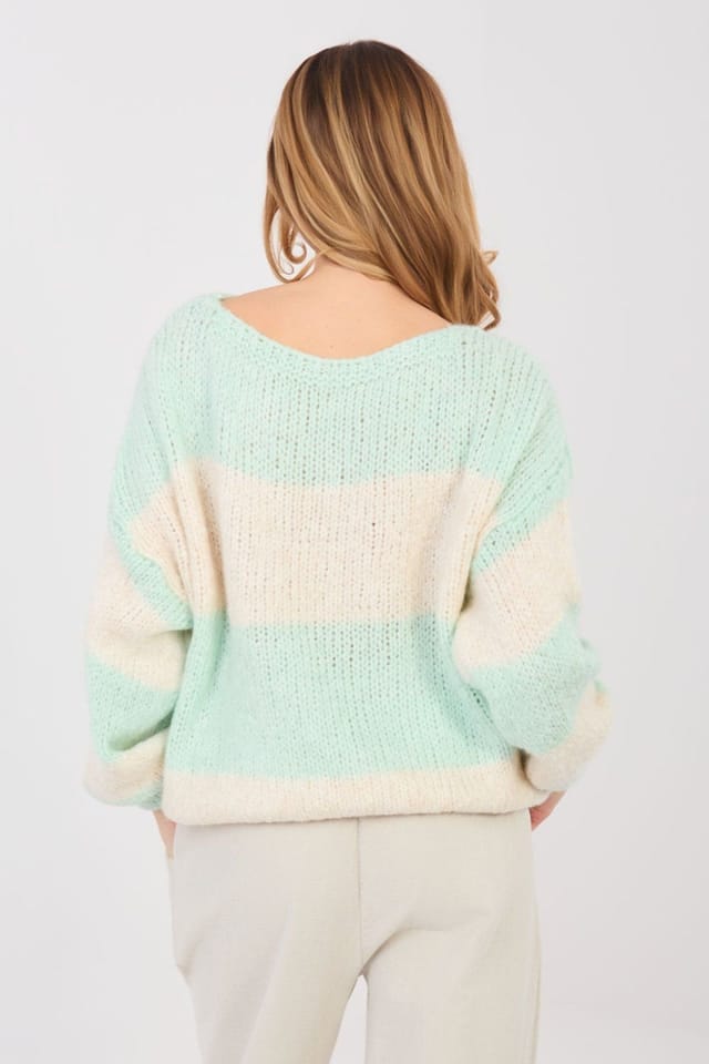 Love Lace Love Lace Women's Oversized Striped Sweater in Mint - 3