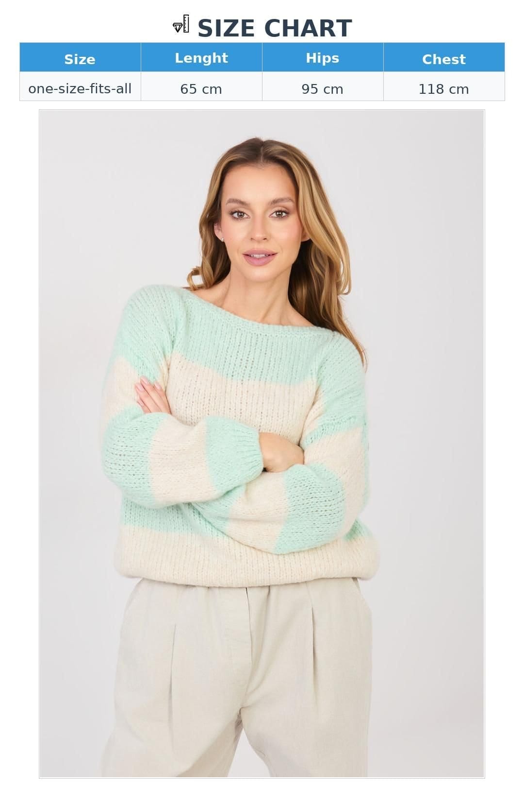 Love Lace Love Lace Women's Oversized Striped Sweater in Mint - 4