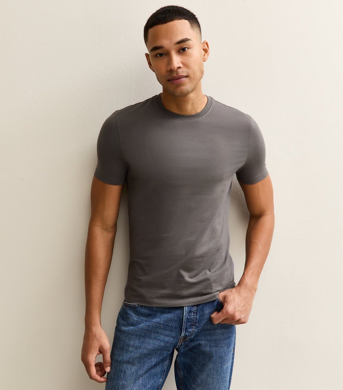 New Look New Look Men's Mid Grey Muscle Fit T-Shirt
