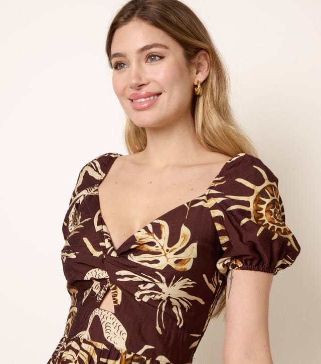 Blue Vanilla Women's Dark Brown Knot Front Shell Print Dress Blue Vanilla New Look - 2