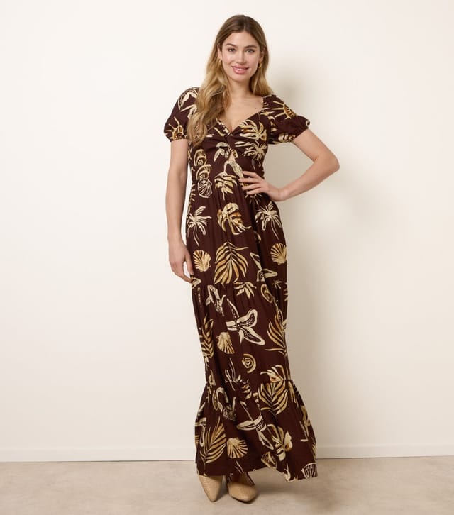 Blue Vanilla Women's Dark Brown Knot Front Shell Print Dress Blue Vanilla New Look - 3