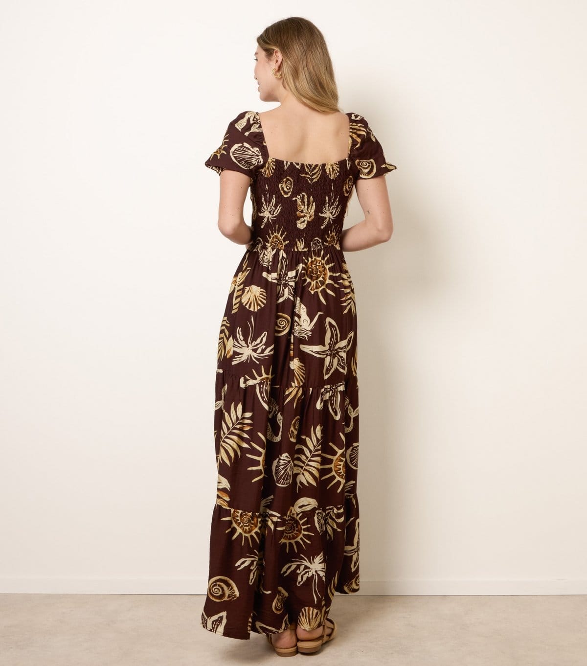 Blue Vanilla Women's Dark Brown Knot Front Shell Print Dress Blue Vanilla New Look - 4