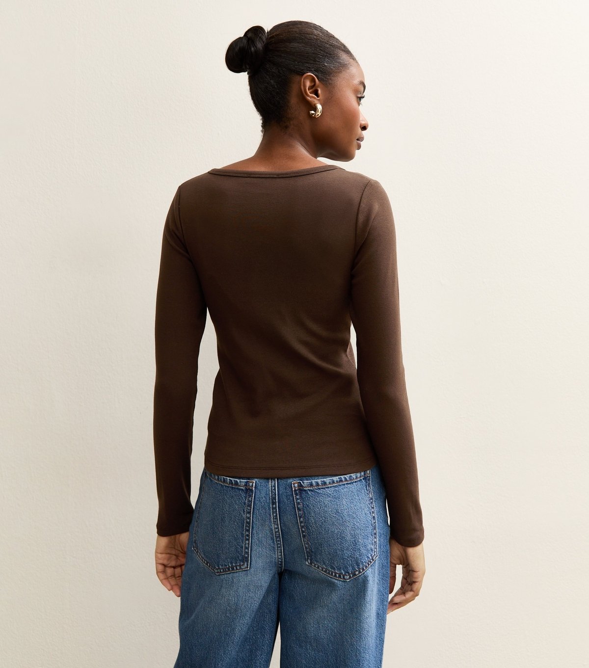 New Look Women's Dark Brown Long Sleeve Henley Top New Look - 4