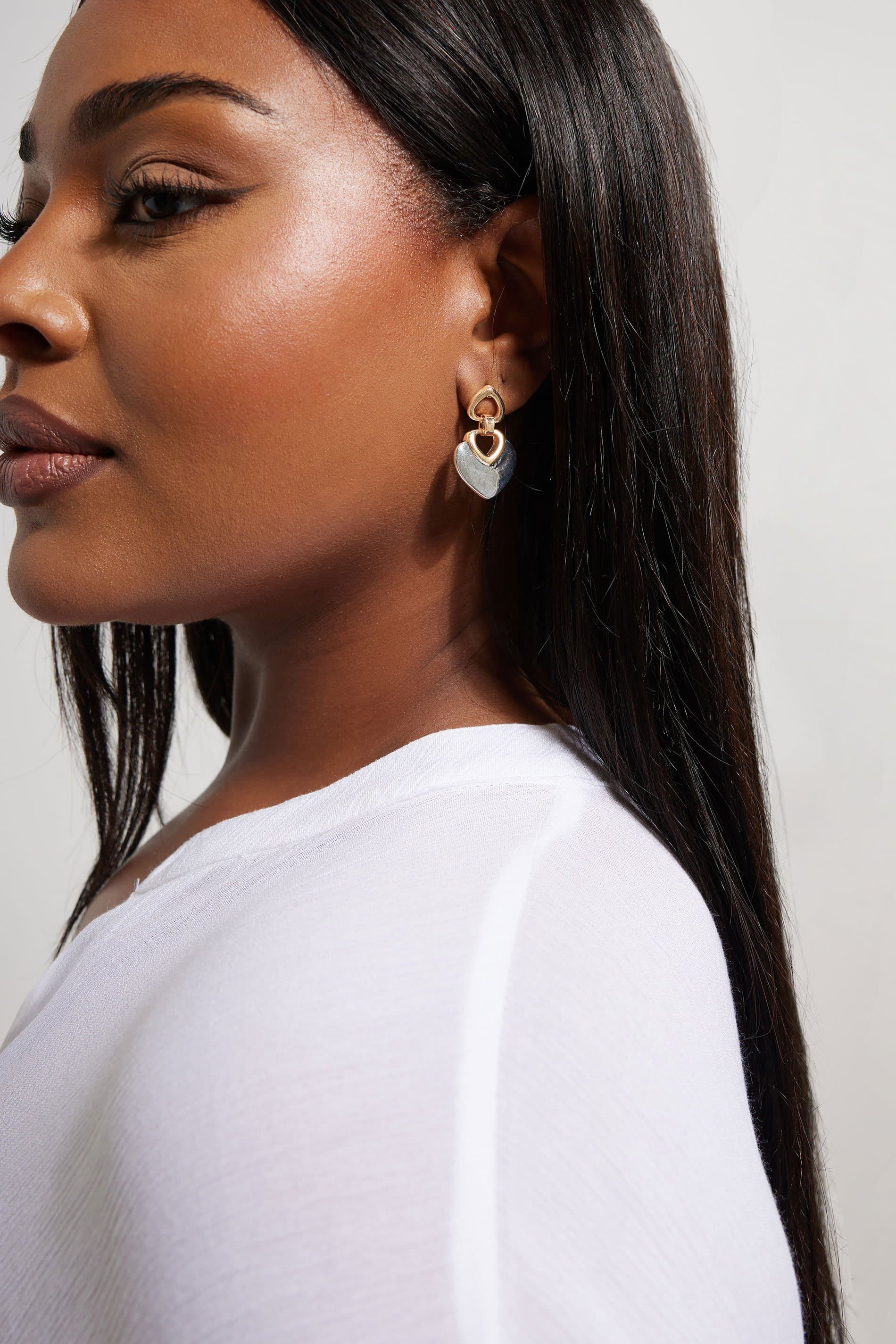 Yours Two Tone Gold & Silver Heart Drop Earrings