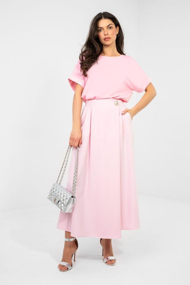 Love Lace Love Lace Women's Classic Oversized Cotton Round Neck Blouse in Pink - 2