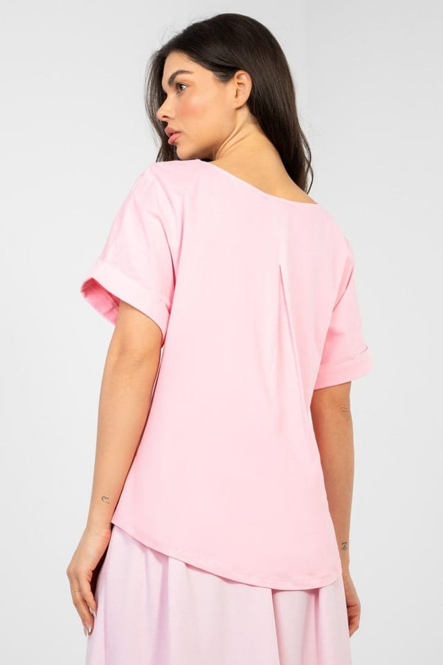 Love Lace Love Lace Women's Classic Oversized Cotton Round Neck Blouse in Pink - 3