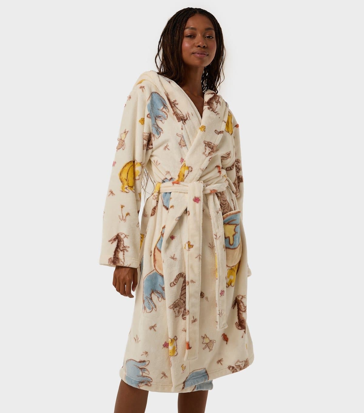 Skinnydip Women's White Fleece Winne The Pooh Print Dressing Gown Skinnydip New Look