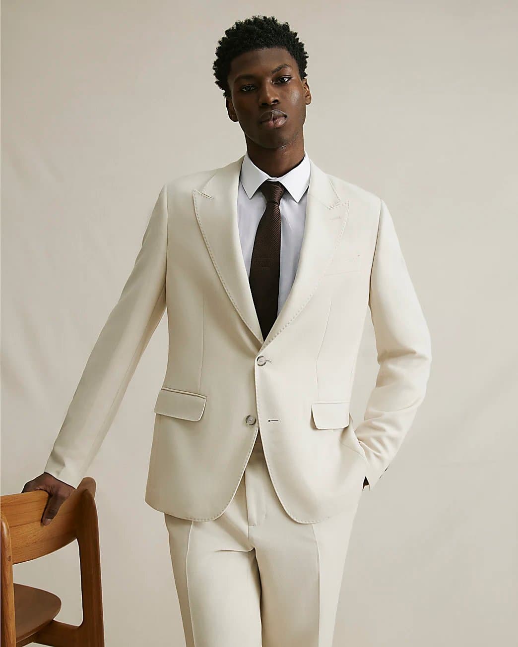 River Island Mens River Island Cream Slim Fit Premium Suit Jacket