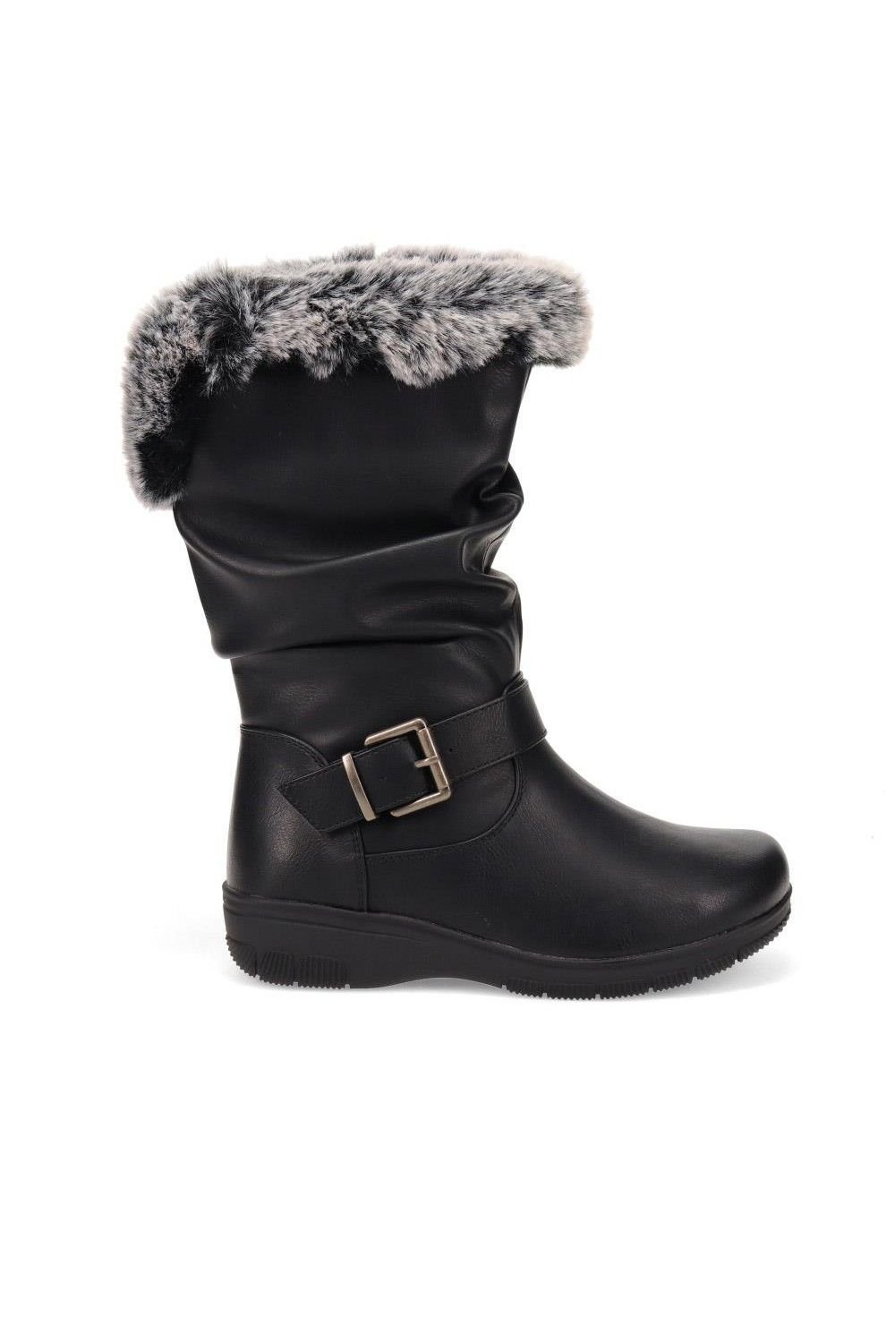 Easyfit Easyfit Women's Faux-Fur Cuff Long Boots in Black - 2