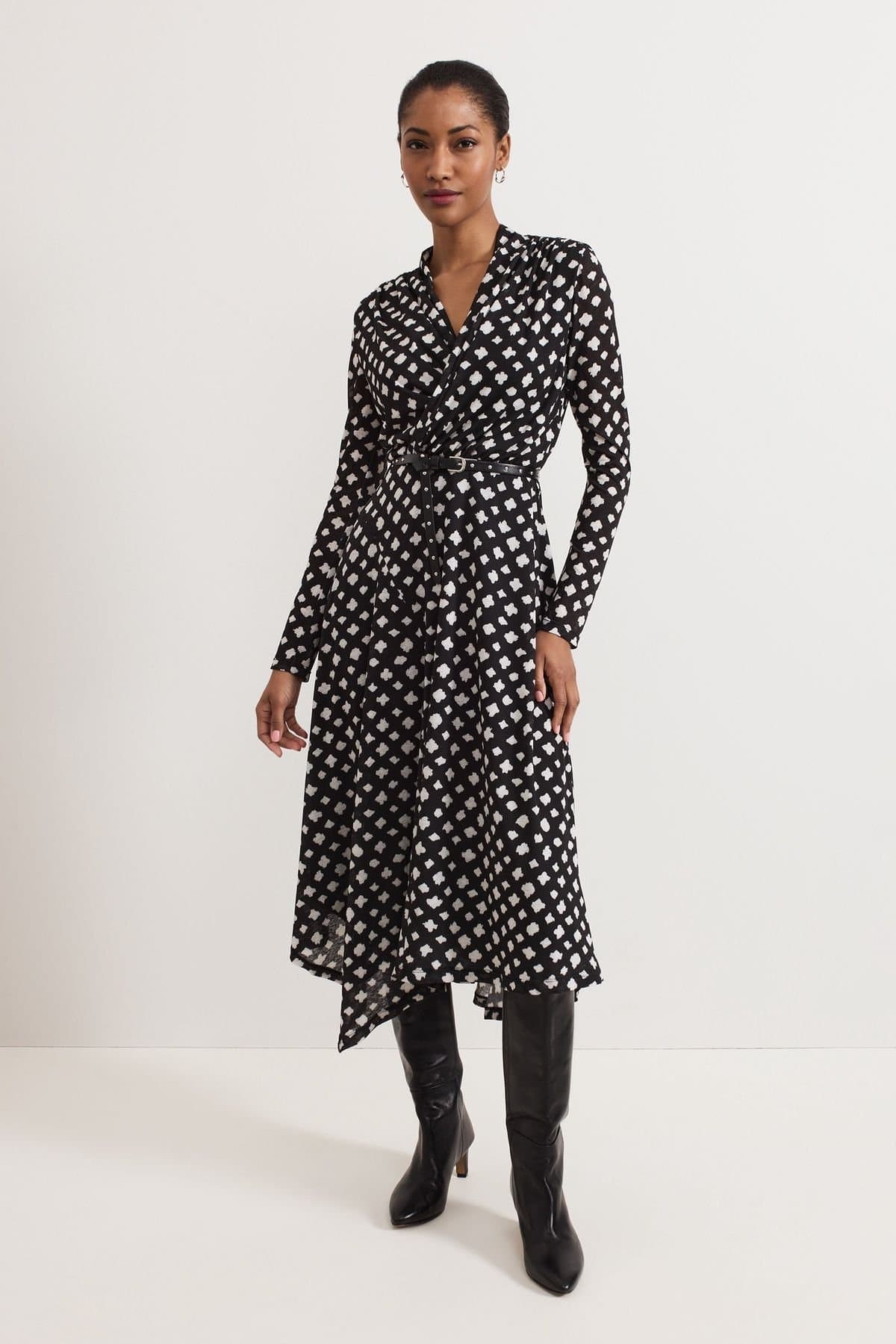 Phase Eight Phase Eight Women's Caitlin Asymmetric Wrap Midi Dress in Black