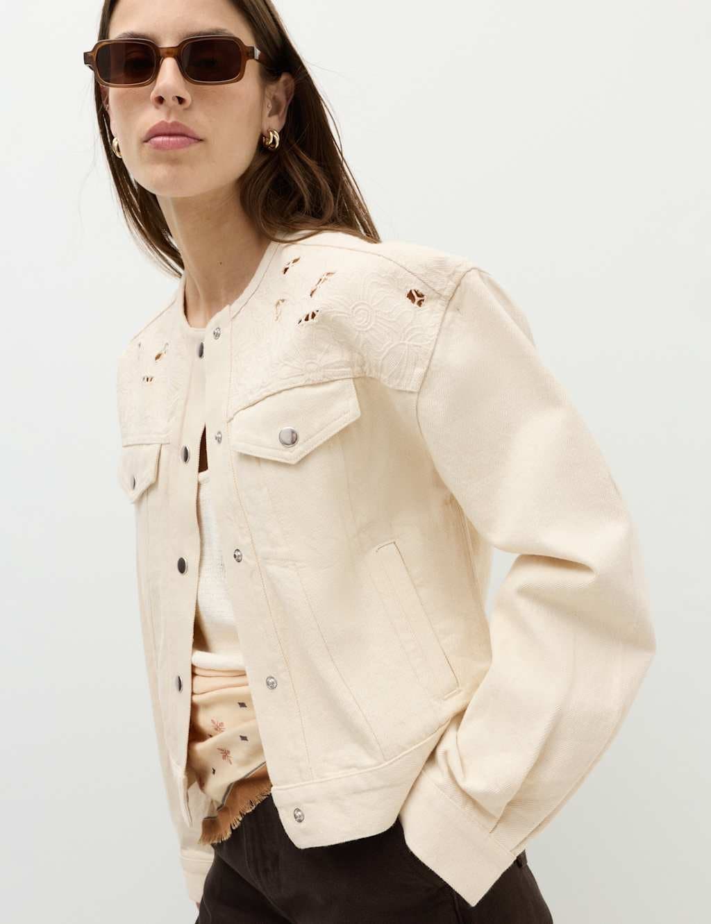 Marks & Spencer M&S Cutwork Denim Trucker Jacket Ecru