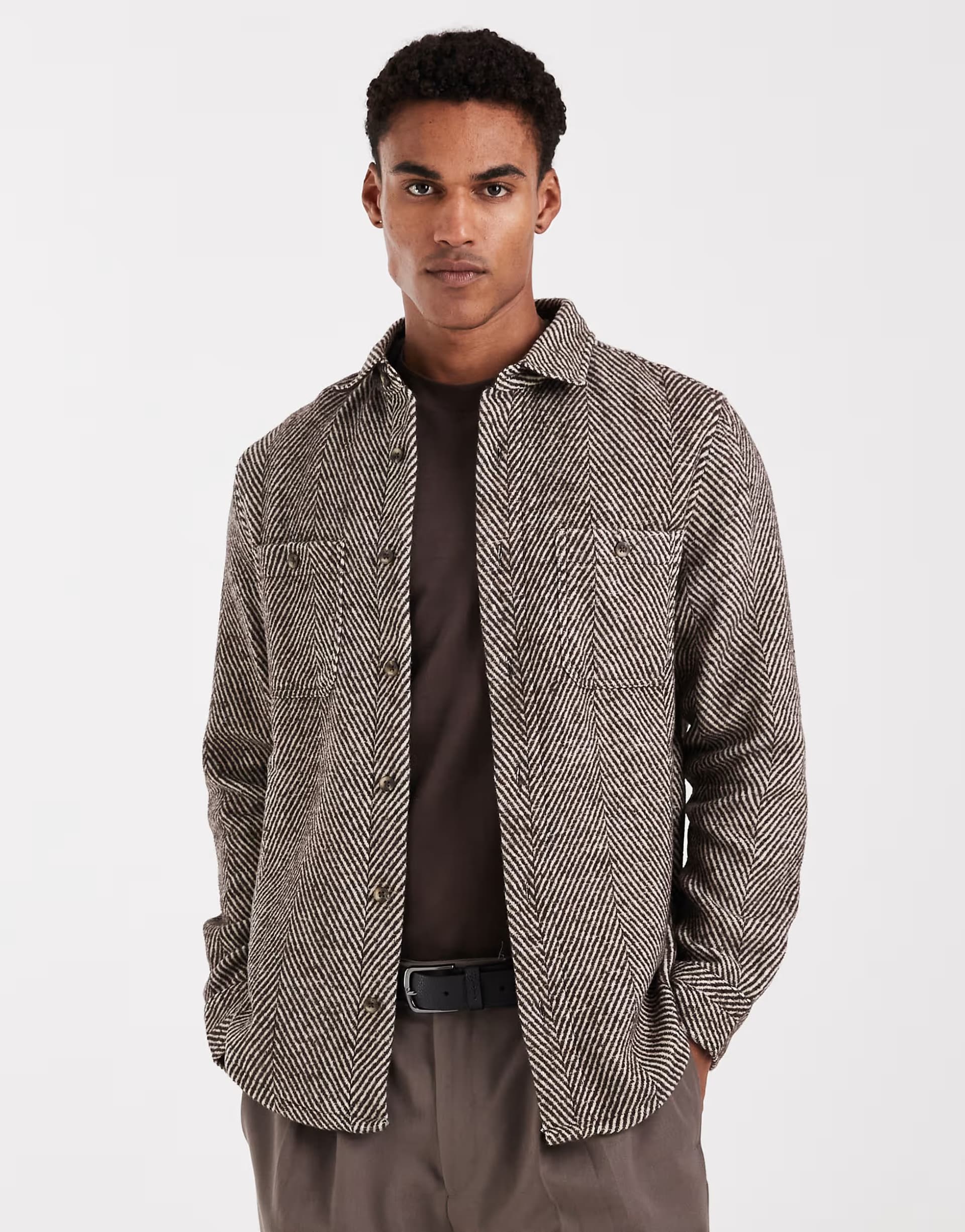 ASOS ASOS DESIGN overshirt in brown herringbone