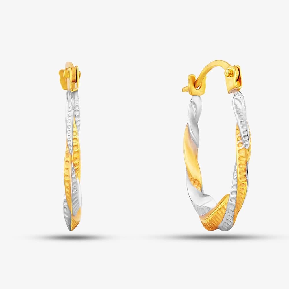 T.H.Baker T.H.Baker Women's 9ct Two Tone Patterned Twist Creole Earrings UER128YW in Gold