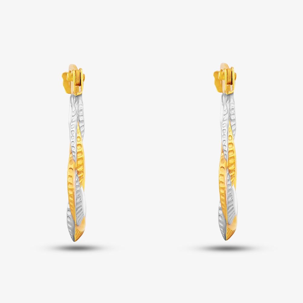 T.H.Baker T.H.Baker Women's 9ct Two Tone Patterned Twist Creole Earrings UER128YW in Gold - 2