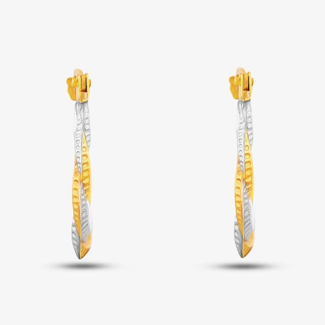 T.H.Baker T.H.Baker Women's 9ct Two Tone Patterned Twist Creole Earrings UER128YW in Gold - 2