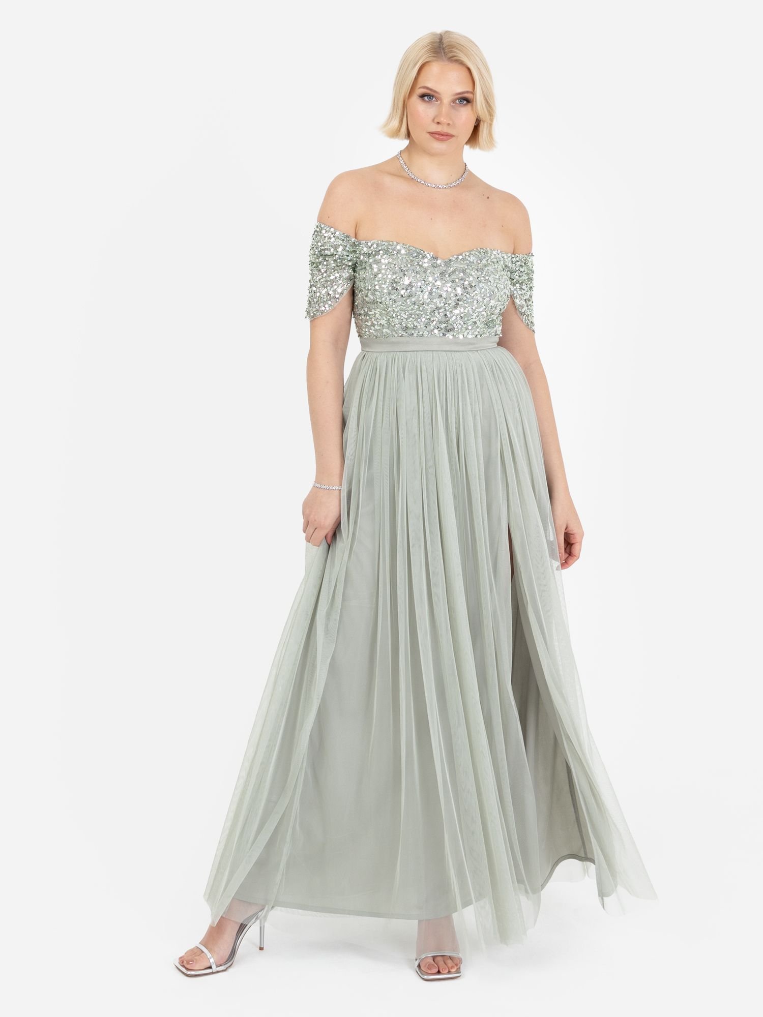 Maya Deluxe Maya Deluxe Women's Embellished Sweetheart Bardot Maxi Dress in Mint - 2