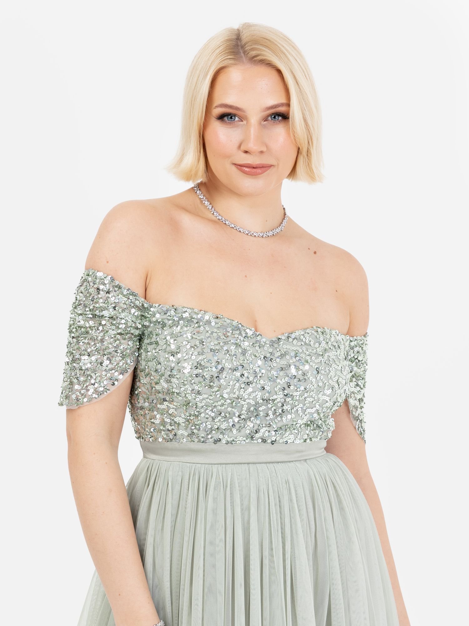 Maya Deluxe Maya Deluxe Women's Embellished Sweetheart Bardot Maxi Dress in Mint - 3