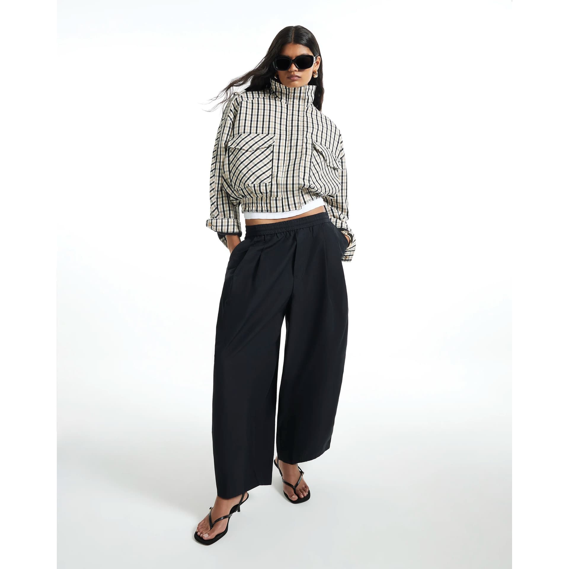 River Island River Island Womens Cream Check Funnel Neck Bomber Jacket