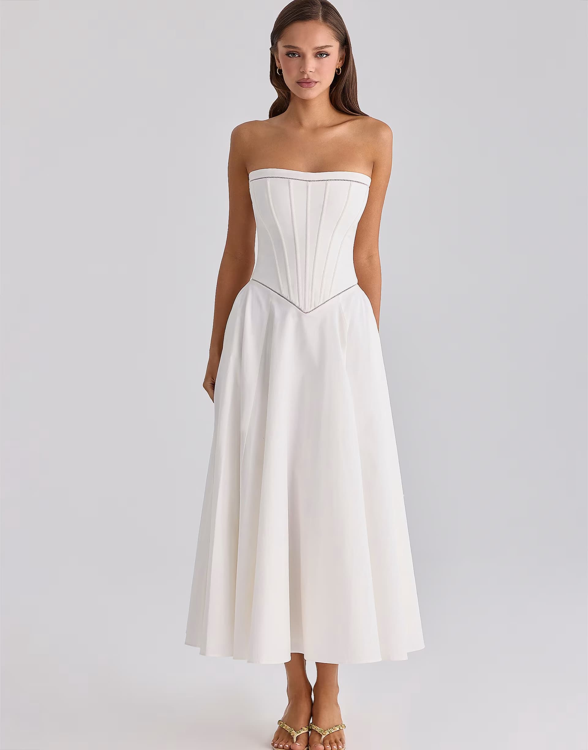 ASOS House of CB Gina white cotton strapless maxi dress in white