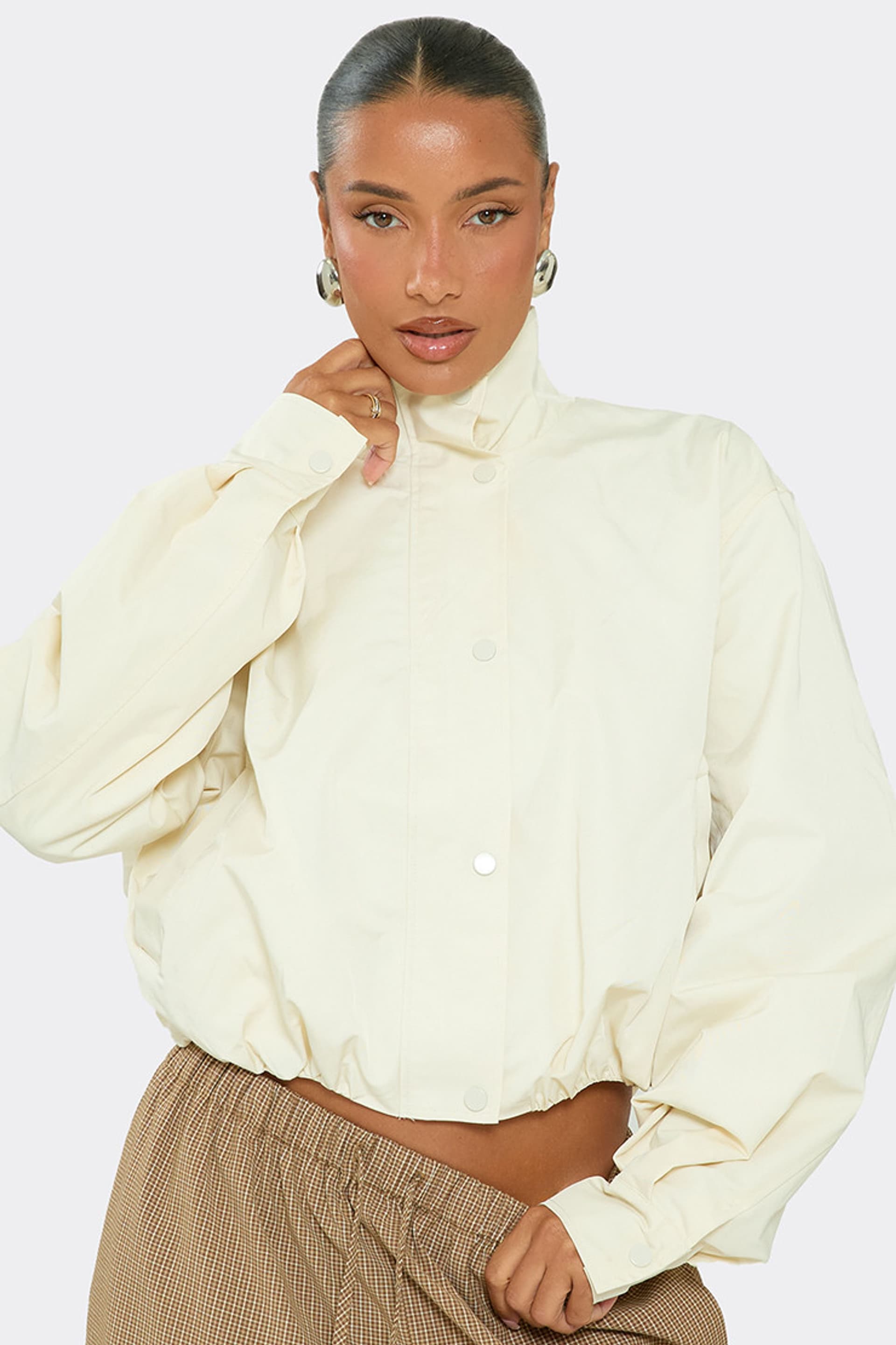 EGO EGO Women's Long Sleeve Button High Neck Jacket in Lemon