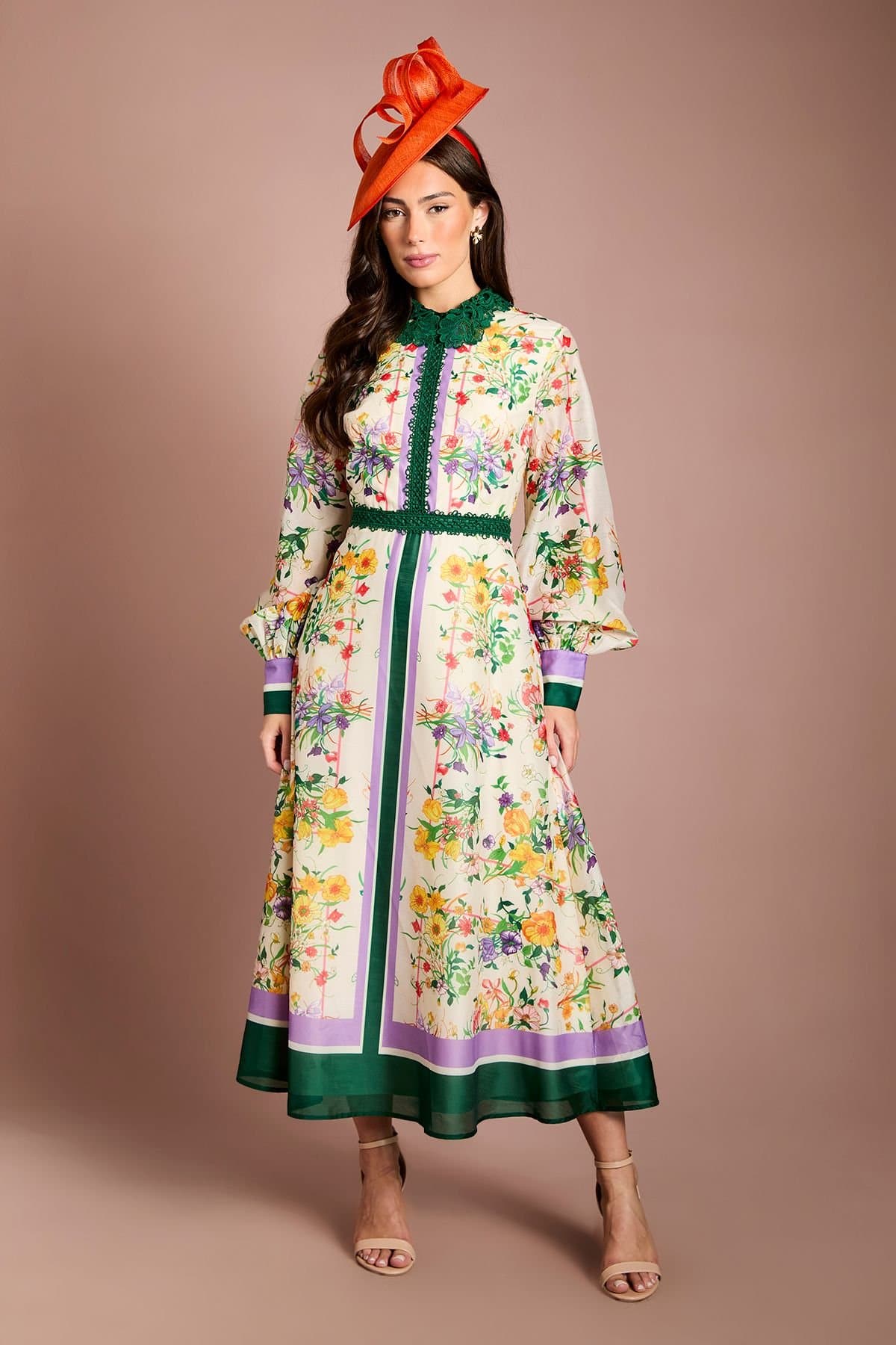 Coast Coast Women's Lace Collar Placement Print Organza Shirt Dress in Ivory