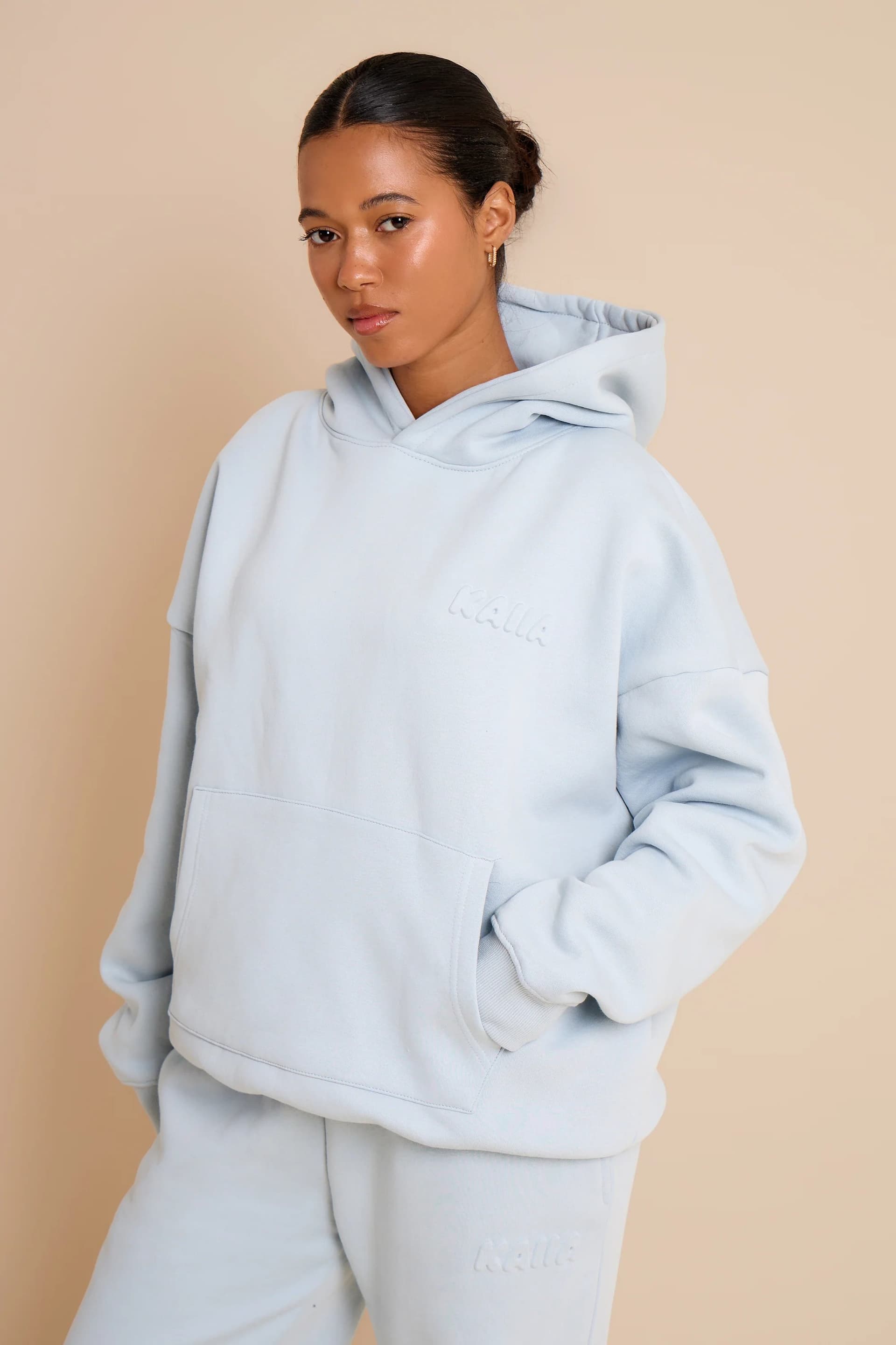 Kaiia Kaiia Embossed Bubble Logo Oversized Hoodie Baby Blue