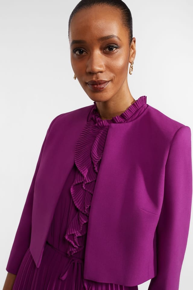 Hobbs London Hobbs London Women's Elize Textured Cropped Crepe Jacket in Magenta - 3