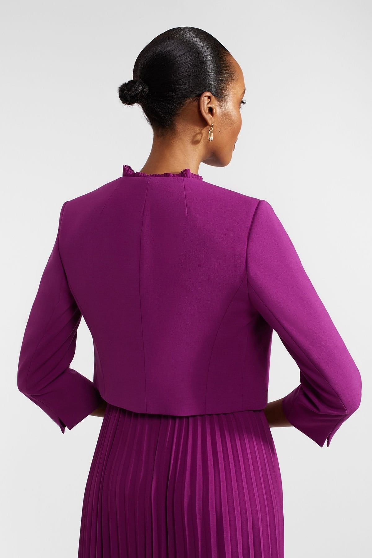 Hobbs London Hobbs London Women's Elize Textured Cropped Crepe Jacket in Magenta - 4