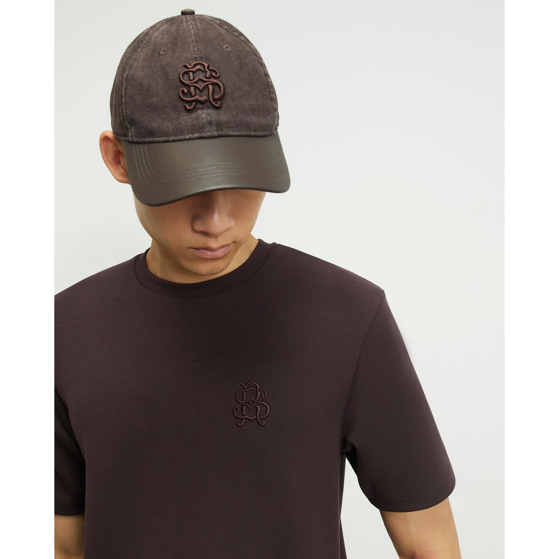 River Island Mens River Island Burgundy Slim Fit Cotton Embroidered T-Shirt