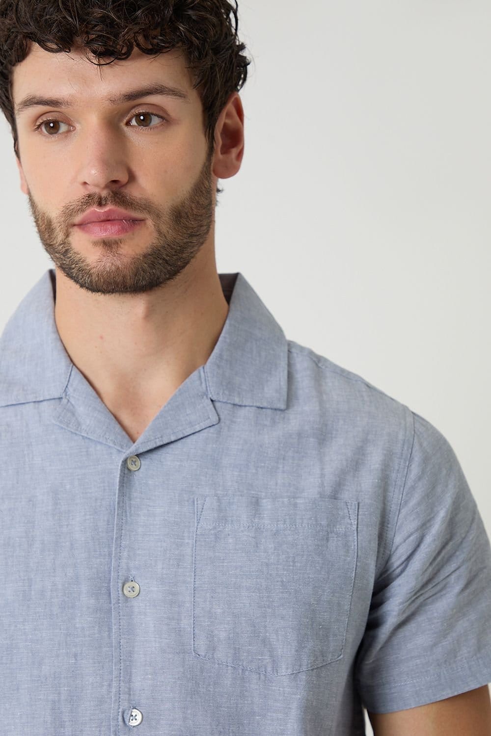 Threadbare Threadbare Men's Linen Cotton Blend Short Sleeve Shirt in Blue - 4