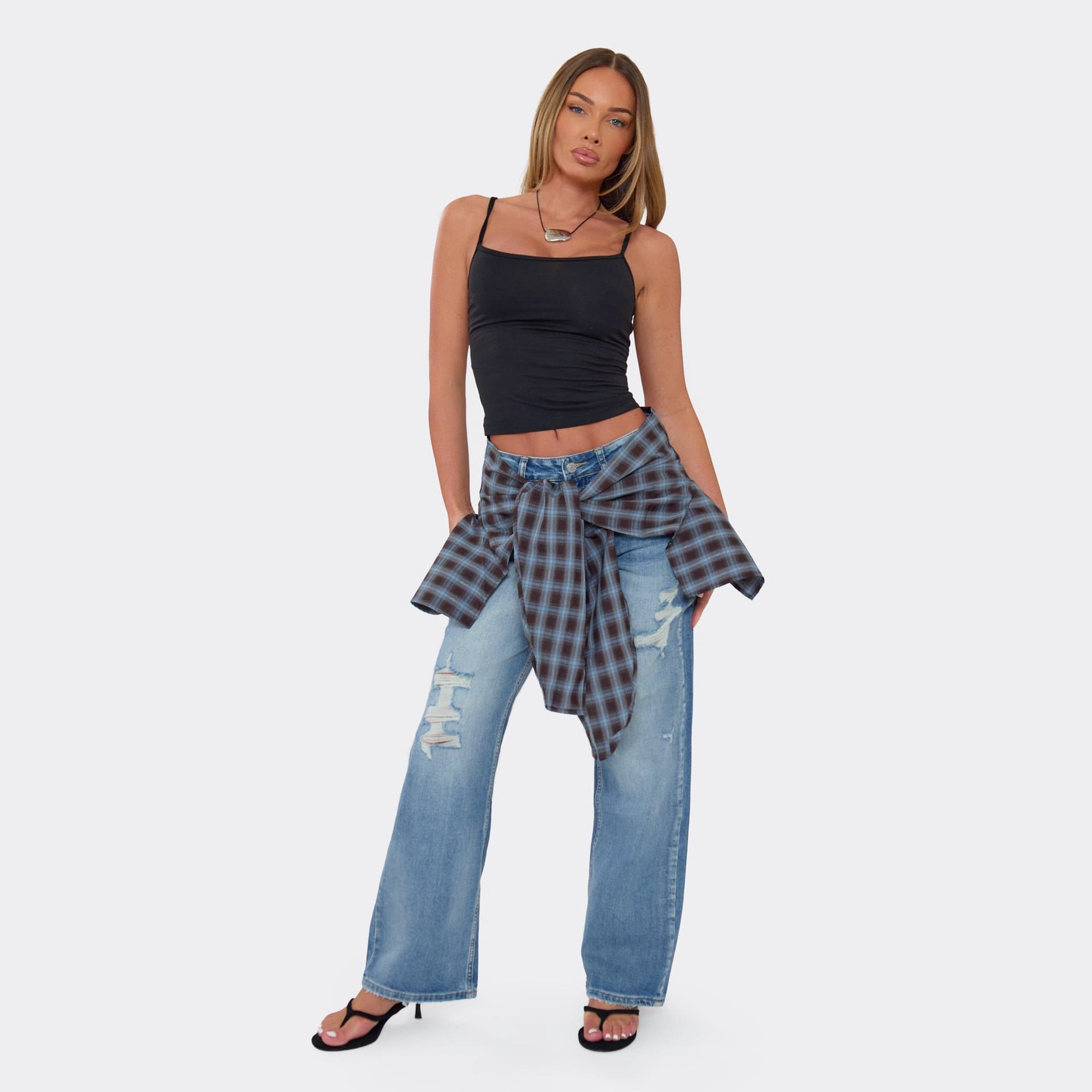 EGO EGO Blue Denim Ripped Jeans With Wrap Detail