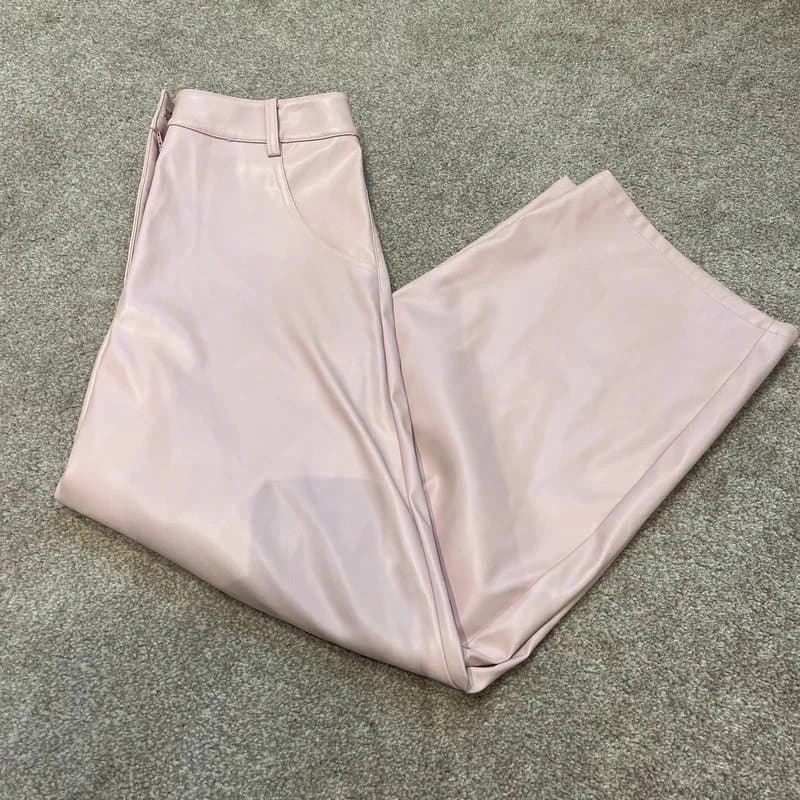 ASOS ASOS Luxe Pink Faux Leather Wide Leg Trousers  Size 10