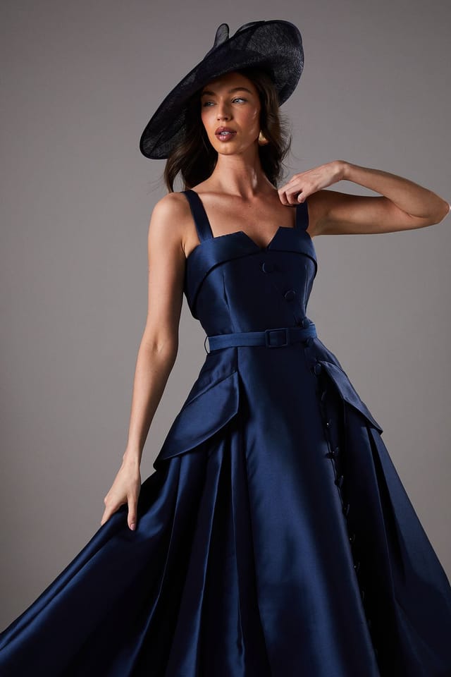 Coast Coast Women's Lisa Tan Twill Volume Belted Midi Dress in Navy - 2