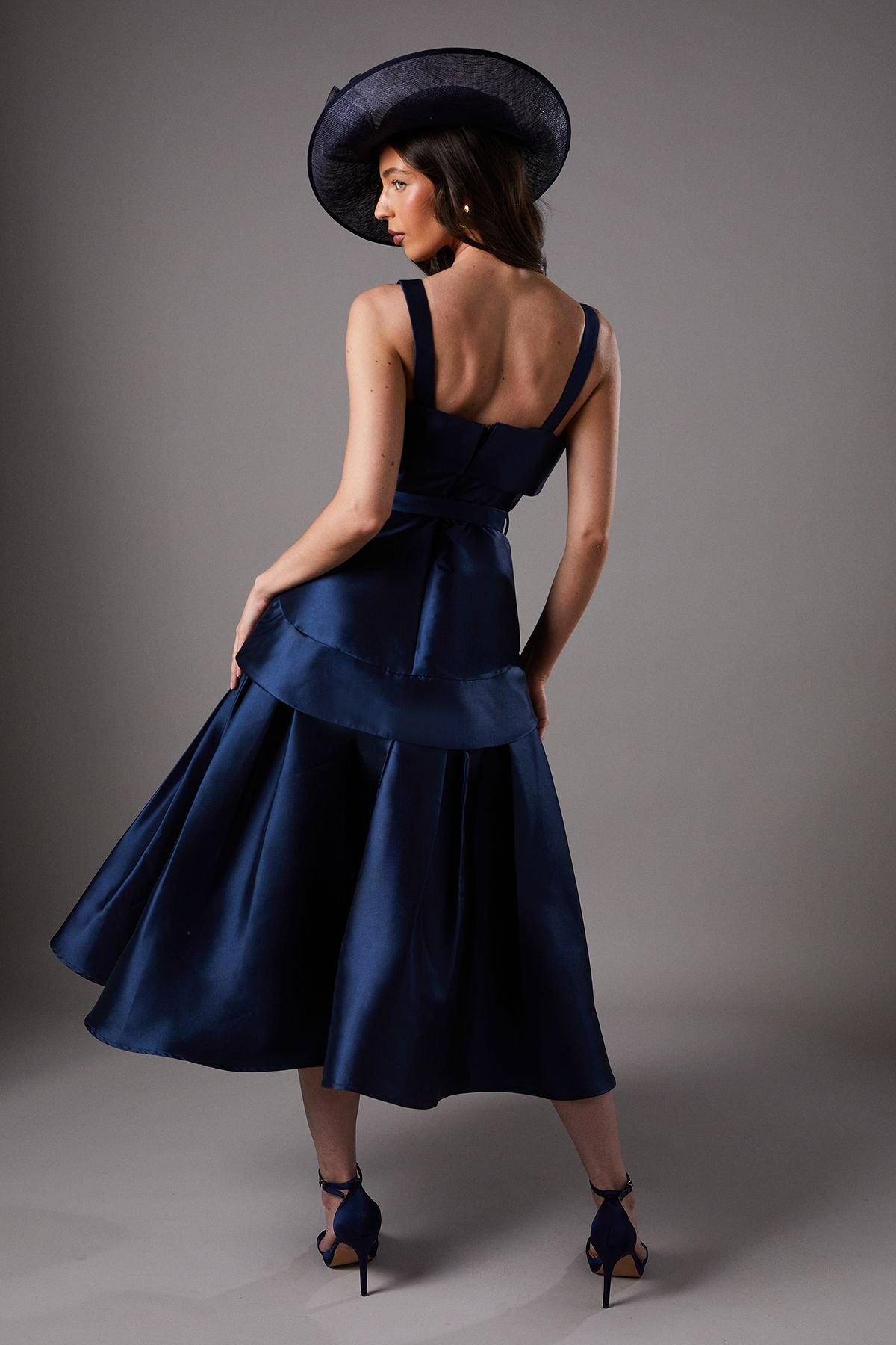 Coast Coast Women's Lisa Tan Twill Volume Belted Midi Dress in Navy - 3