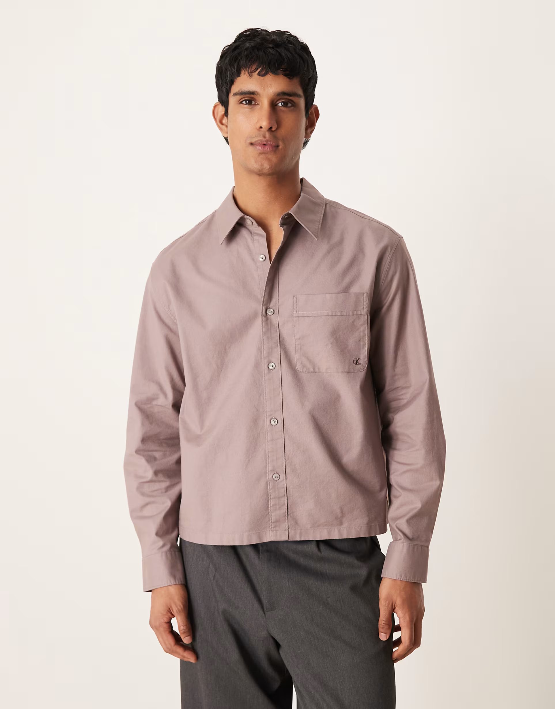 ASOS Calvin Klein Jeans boxy fit oxford shirt in brown - 1