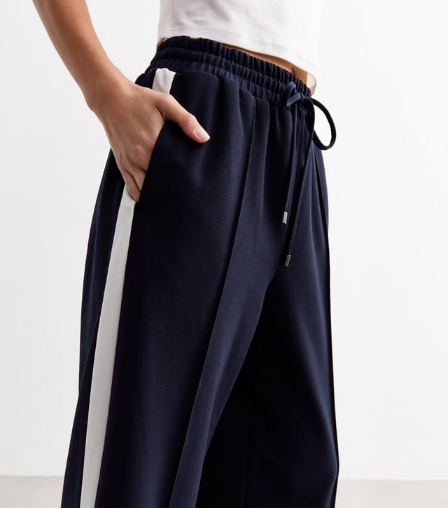 New Look Women's Navy Stripe Trimmed Tailored Wide Leg Joggers New Look - 2