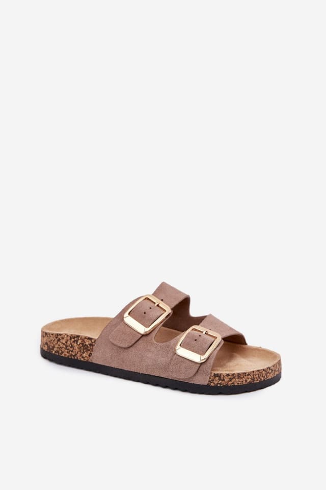 Love Lace Love Lace Women's Suede Cork Sole Sandals with Gold Buckle Adjustable Straps in Beige - 2