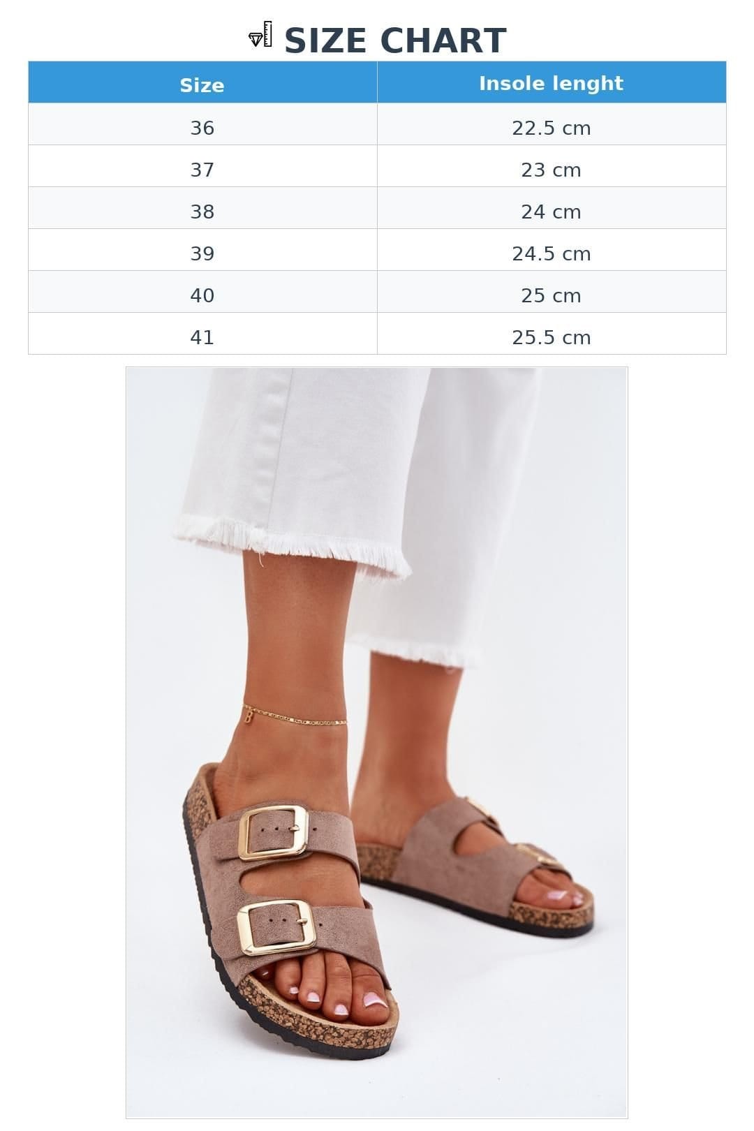 Love Lace Love Lace Women's Suede Cork Sole Sandals with Gold Buckle Adjustable Straps in Beige - 4