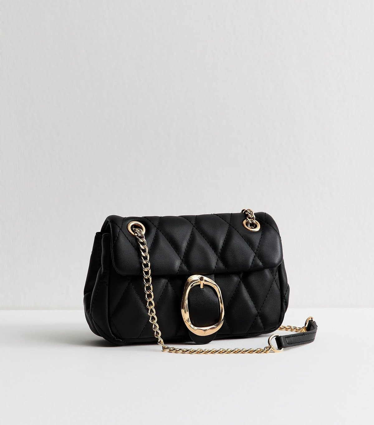 New Look Black Quilted Faux Leather Chain Strap Bag Vegan New Look