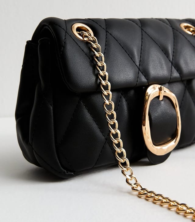 New Look Black Quilted Faux Leather Chain Strap Bag Vegan New Look - 3