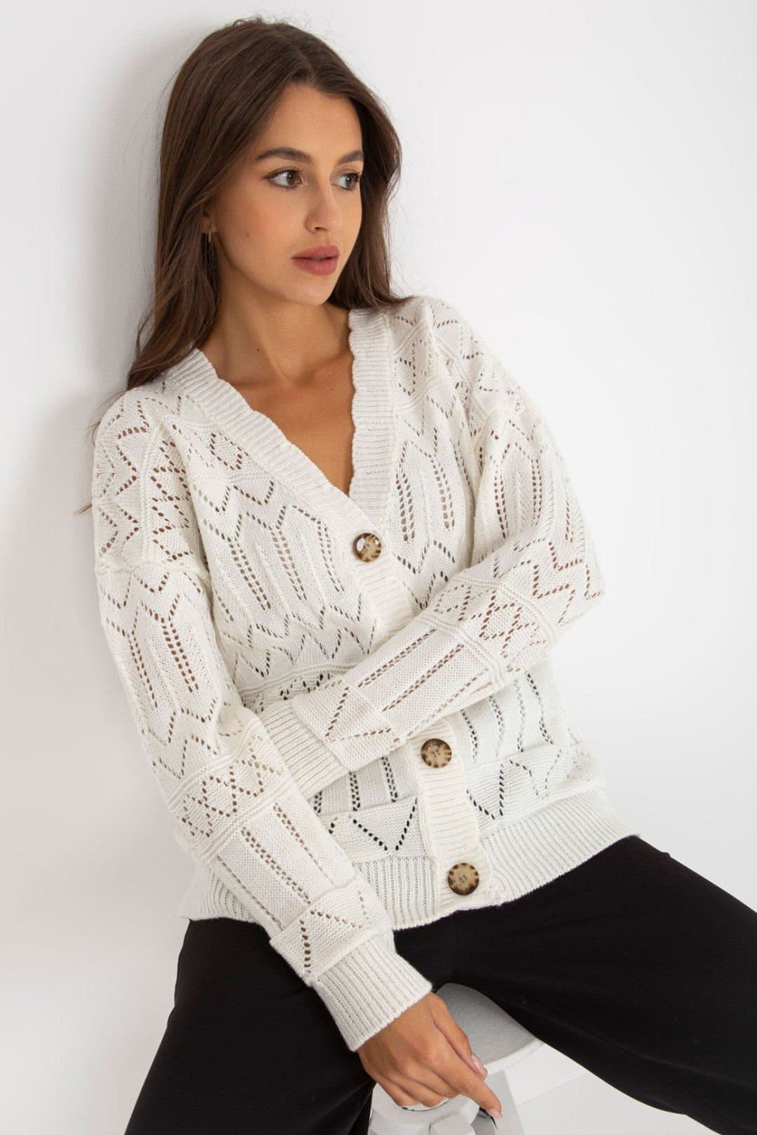 Love Lace Love Lace Women's Openwork Button Down Cardigan Sweater Style 175414 in White