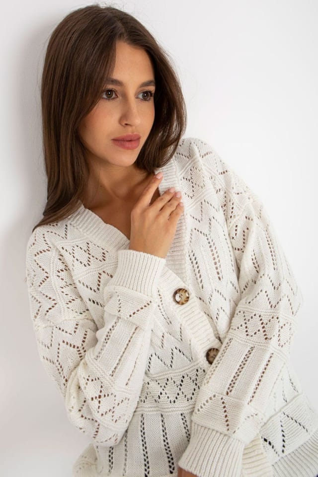 Love Lace Love Lace Women's Openwork Button Down Cardigan Sweater Style 175414 in White - 2