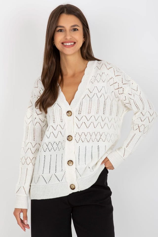 Love Lace Love Lace Women's Openwork Button Down Cardigan Sweater Style 175414 in White - 3
